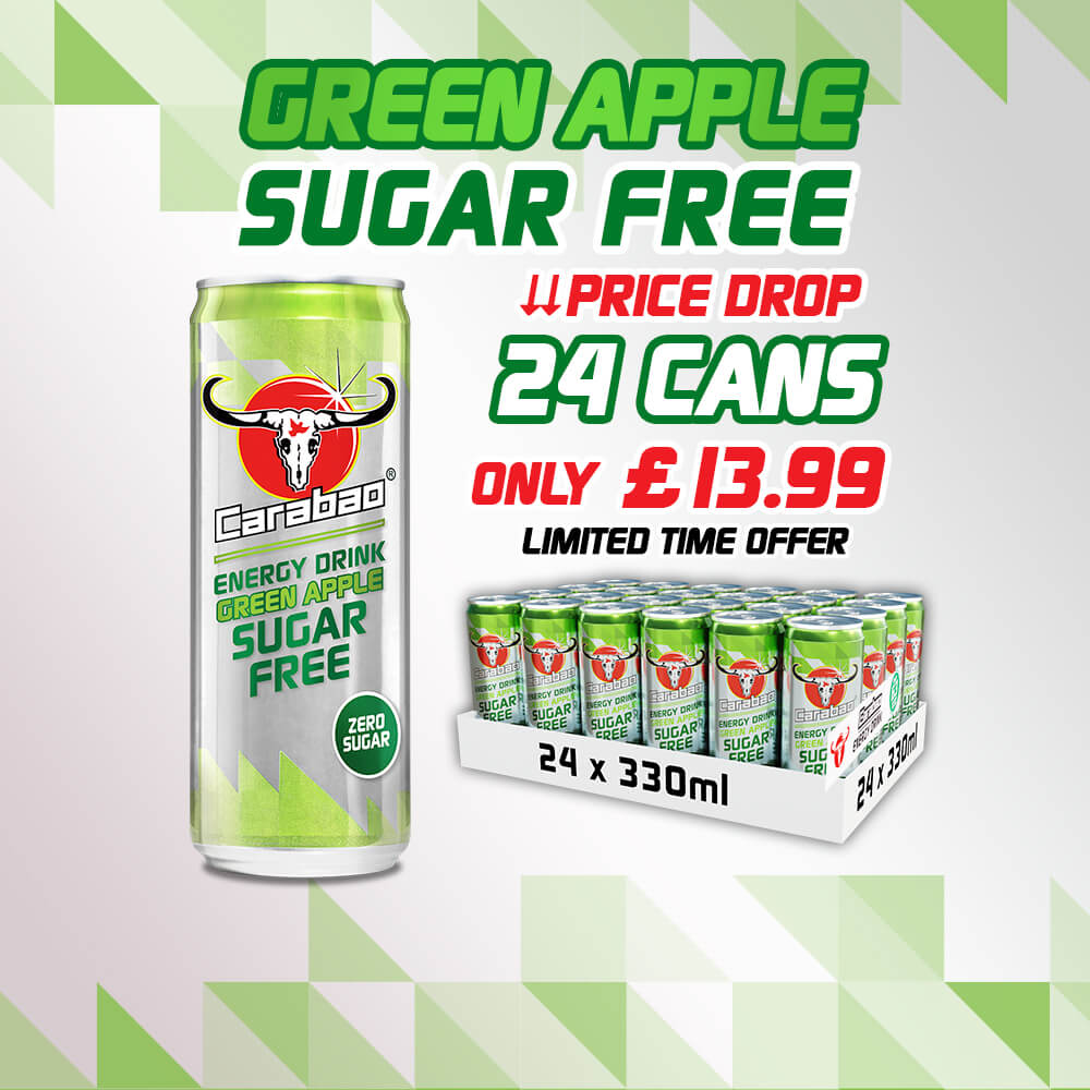 Green Apple Sugar Free Carabao Energy Drink Sale 24 Cans only £13.99