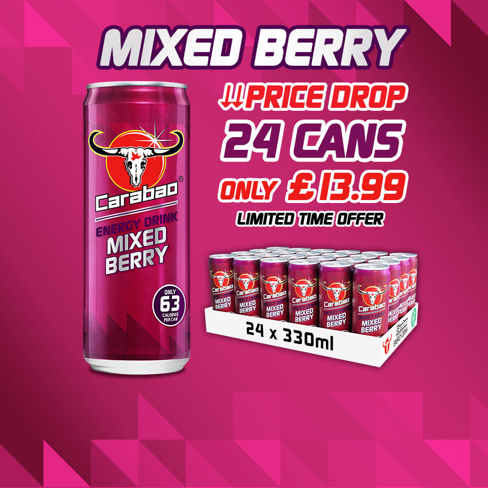 Mixed Berry Carabao Energy Drink Sale 24 Cans only £13.99